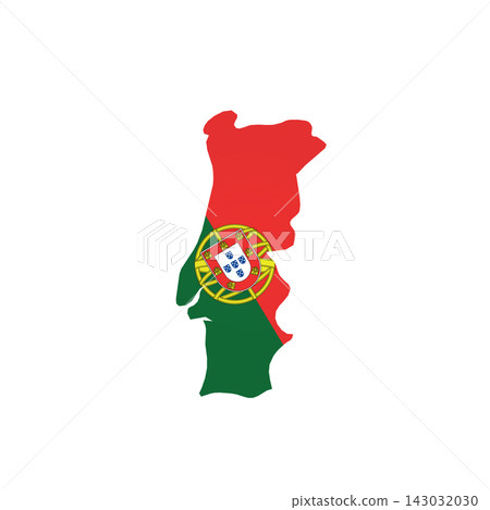 Portugal - country map silhouette filled with national flag. Simple flat vector illustration. Portugal - country map silhouette filled with national flag. Simple flat vector illustration. 143032030