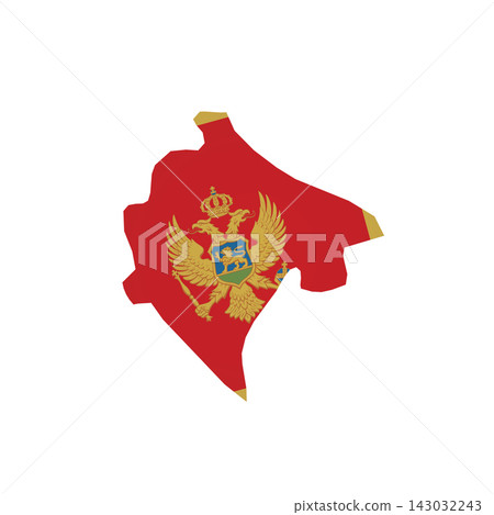 Montenegro - country map silhouette filled with national flag. Simple flat vector illustration. 143032243