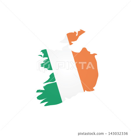 Ireland - country map silhouette filled with national flag. Simple flat vector illustration. Ireland - country map silhouette filled with national flag. Simple flat vector illustration. 143032336