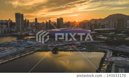 Hong Kong, July 10 2026 Golden Sunset Above Kai Tak Sports Park Skyline 143033170