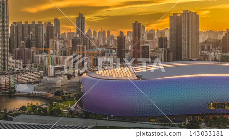 Hong Kong, July 10 2026 Kai Tak Sports Park Under Dramatic Golden Sunset Hong Kong, July 10 2026 Kai Tak Sports Park Under Dramatic Golden Sunset 143033181