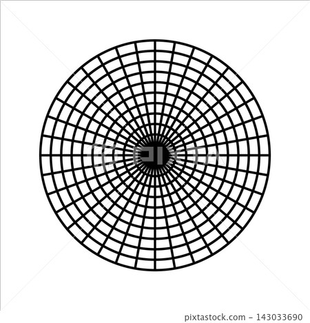 Polar grid of 10 concentric circles and 10 degrees steps. Blank vector polar graph paper. Polar grid of 10 concentric circles and 10 degrees steps. Blank vector polar graph paper. 143033690