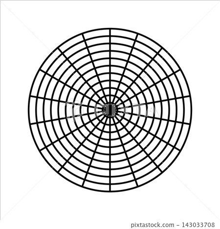 Polar grid of 10 concentric circles and 20 degrees steps. Blank vector polar graph paper. Polar grid of 10 concentric circles and 20 degrees steps. Blank vector polar graph paper. 143033708