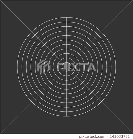 Inverse polar grid of 10 concentric circles and 90 degrees steps. Blank vector polar graph paper. Inverse polar grid of 10 concentric circles and 90 degrees steps. Blank vector polar graph paper. 143033731