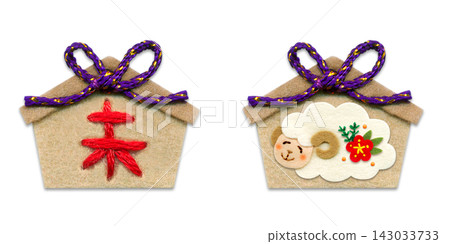 Sheep and sheep votive plaque, appliqué illustration, set of 2. Sheep and sheep votive plaque, appliqué illustration, set of 2. 143033733