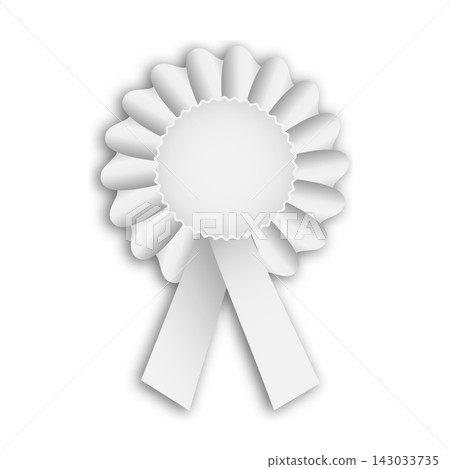This 3D vector illustration features a white cockade ribbon with a circular design and hanging tails. It showcases modern graphic design elements and smooth textures. This 3D vector illustration features a white cockade ribbon with a circular design and hanging tails. It showcases modern graphic design elements and smooth textures. 143033735
