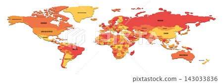 Isometric political map of World. Colorful land with country name labels on white background. 3D vector illustration Isometric political map of World. Colorful land with country name labels on white background. 3D vector illustration 143033836