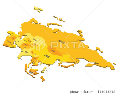 Isometric political map of Asia. Colorful land with country name labels on white background. 3D vector illustration Isometric political map of Asia. Colorful land with country name labels on white background. 3D vector illustration 143033838
