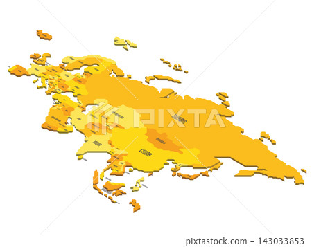 Isometric political map of Eurasia. Colorful land with country name labels on white background. 3D vector illustration Isometric political map of Eurasia. Colorful land with country name labels on white background. 3D vector illustration 143033853