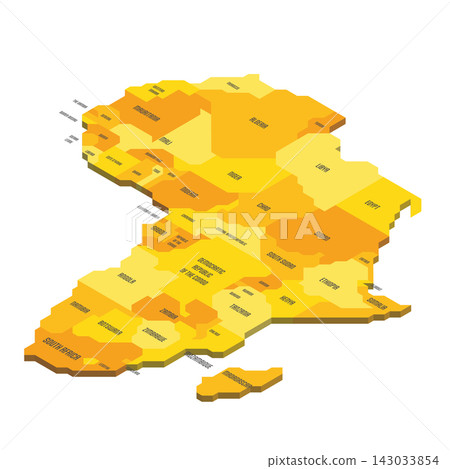 Isometric political map of Africa. Colorful land with country name labels on white background. 3D vector illustration 143033854