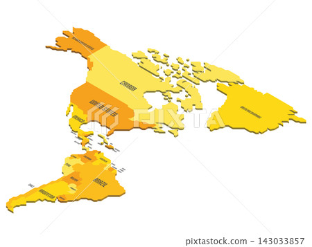 Isometric political map of Americas. Colorful land with country name labels on white background. 3D vector illustration Isometric political map of Americas. Colorful land with country name labels on white background. 3D vector illustration 143033857