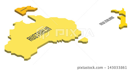 Isometric political map of Australia. Colorful land with country name labels on white background. 3D vector illustration 143033861