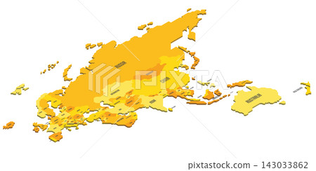 Isometric political map of Eurasia and Australia. Colorful land with country name labels on white background. 3D vector illustration Isometric political map of Eurasia and Australia. Colorful land with country name labels on white background. 3D vector illustration 143033862