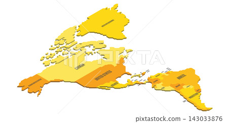 Isometric political map of Americas. Colorful land with country name labels on white background. 3D vector illustration Isometric political map of Americas. Colorful land with country name labels on white background. 3D vector illustration 143033876