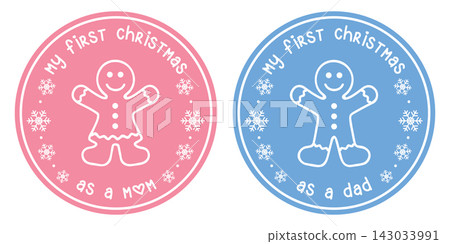 cute sticker set first christmas as mom and as dad vector illustration cute sticker set first christmas as mom and as dad vector illustration 143033991