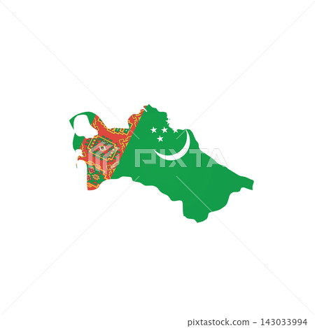 Turkmenistan - country map silhouette filled with national flag. Simple flat vector illustration. Turkmenistan - country map silhouette filled with national flag. Simple flat vector illustration. 143033994