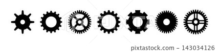 Gears shapes line icons. Flat machine gear icon. Wheel cogwheel vector. Simple outline isolated elements. Black gear. Gears shapes line icons. Flat machine gear icon. Wheel cogwheel vector. Simple outline isolated elements. Black gear. 143034126