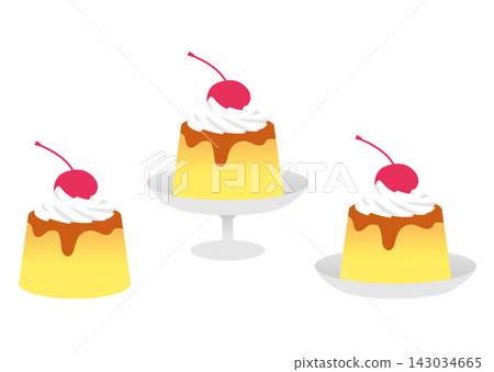 A set of three retro-style puddings topped with cherries and whipped cream. A set of three retro-style puddings topped with cherries and whipped cream. 143034665