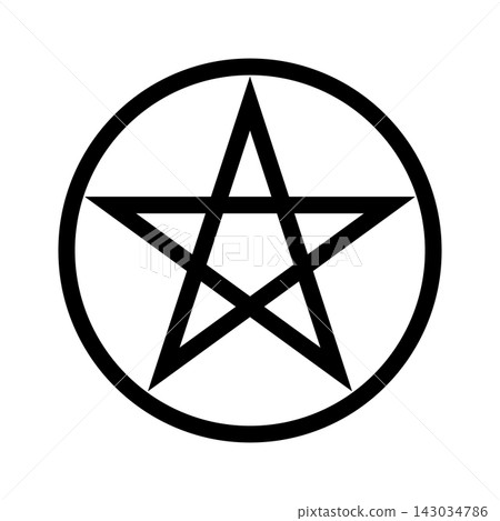 Pentagram circumscribed by a circle. Five-pointed star sign. Magical symbol of faith. Simple flat black illustration. Pentagram circumscribed by a circle. Five-pointed star sign. Magical symbol of faith. Simple flat black illustration. 143034786