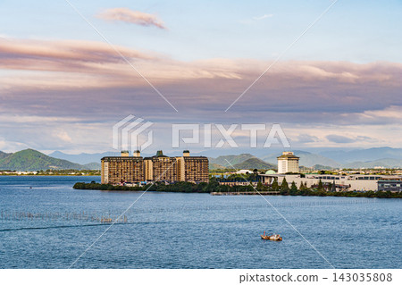 Lake Biwa scenery: View from Biwa Lake Bridge, Moriyama City, Shiga Prefecture Lake Biwa scenery: View from Biwa Lake Bridge, Moriyama City, Shiga Prefecture 143035808