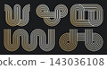 Striped arch ornaments. Abstract curved memphis design elements flat vector illustration set. Modern contemporary shapes 143036108