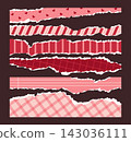 Torn paper strips. Ripped paper strips with rough edges and various textures flat vector illustration set. Scrapbook collage elements 143036111