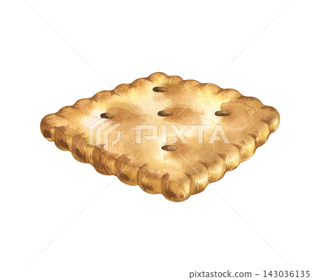 Watercolor square cracker cookie hand painted isolated on white background. For bakery branding, snack packaging, recipe books, menus, and culinary design. Watercolor square cracker cookie hand painted isolated on white background. For bakery branding, snack packaging, recipe books, menus, and culinary design. 143036135