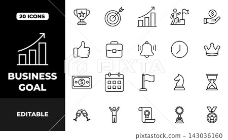 Business Goal Outline Icon Set with Success, Growth, Achievement, Target and Award Symbols Business Goal Outline Icon Set with Success, Growth, Achievement, Target and Award Symbols 143036160
