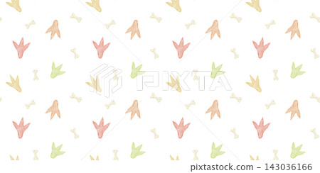 Cute dinosaur animal footprint pattern, repeating watercolour background. Seamless childish design with dino tracks for kids wallpaper, baby carpet Cute dinosaur animal footprint pattern, repeating watercolour background. Seamless childish design with dino tracks for kids wallpaper, baby carpet 143036166