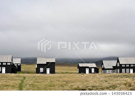 Black wooden houses in Hellnar village, Iceland Black wooden houses in Hellnar village, Iceland 143036423