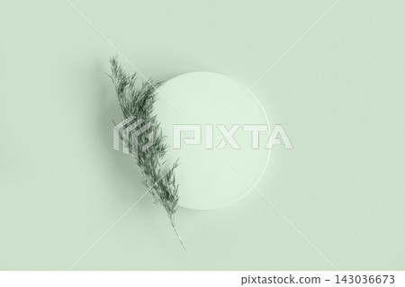 Podium for cosmetic product presentation. Abstract minimal geometrical form. Cylinder stone sphere one form, shadow. Scene to show products. Showcase, display. Trendy sunlight. Front view. 3D Podium for cosmetic product presentation. Abstract minimal geometrical form. Cylinder stone sphere one form, shadow. Scene to show products. Showcase, display. Trendy sunlight. Front view. 3D 143036673