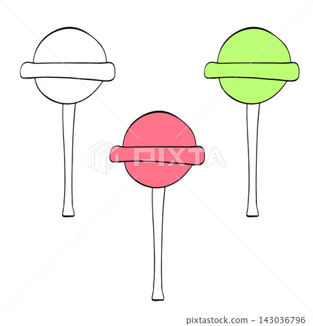 lollipop on white plastic stick. Isolated sweet candy. Isolated icon hand drawn illustration. Vector graphic line ink art. Perfect for kids designs, prints, cards and education themes. lollipop on white plastic stick. Isolated sweet candy. Isolated icon hand drawn illustration. Vector graphic line ink art. Perfect for kids designs, prints, cards and education themes. 143036796