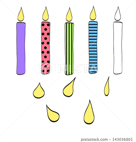birthday candle icon with burning flame Isolated icon hand drawn illustration. Vector graphic line ink art. Perfect for kids designs, prints, cards and education themes. package, sticker. birthday candle icon with burning flame Isolated icon hand drawn illustration. Vector graphic line ink art. Perfect for kids designs, prints, cards and education themes. package, sticker. 143036801