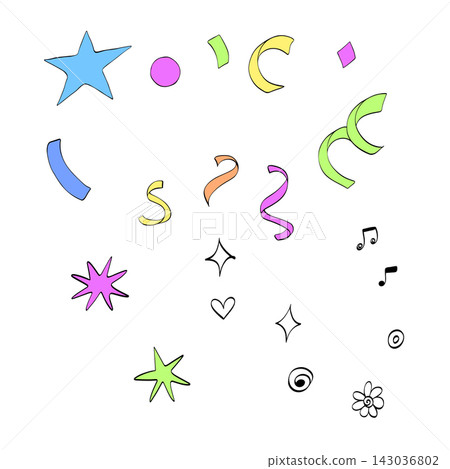 Confetti Isolated icon hand drawn illustration. Vector graphic line ink art. Banner, poster, wrapping paper, sticker, print, modern textile design. For logo, web, package, sticker. 143036802