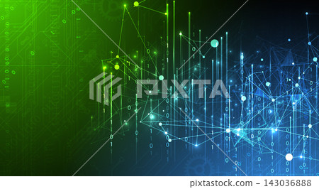 Abstract futuristic technology background with digital network nodes and binary data stream Abstract futuristic technology background with digital network nodes and binary data stream 143036888
