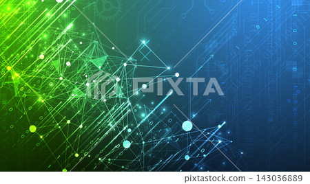 Abstract futuristic technology background with digital network nodes and binary data stream Abstract futuristic technology background with digital network nodes and binary data stream 143036889