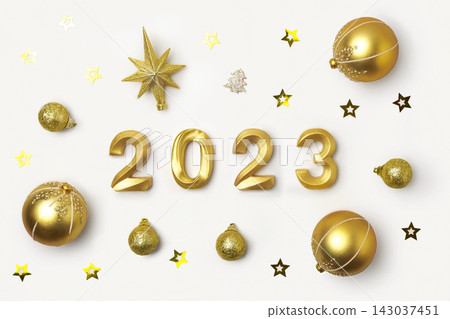 2023 Golden Numbers on White Table. Modern New Year Background. Creative Greeting Card. Flat Lay, Top View, Copy Space. Banner Design. Minimal Festive Mock Up with Numbers. Time to Celebrate Holiday 2023 Golden Numbers on White Table. Modern New Year Background. Creative Greeting Card. Flat Lay, Top View, Copy Space. Banner Design. Minimal Festive Mock Up with Numbers. Time to Celebrate Holiday 143037451