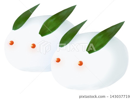 Hand-drawn watercolor-style illustration of snow rabbits lined up (2) Hand-drawn watercolor-style illustration of snow rabbits lined up (2) 143037719
