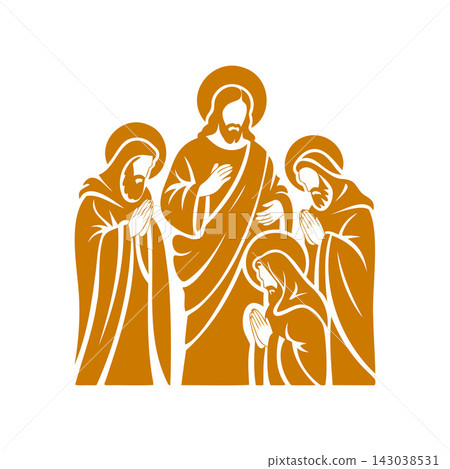 Jesus Christ blessing people praying religious illustration Jesus Christ blessing people praying religious illustration 143038531