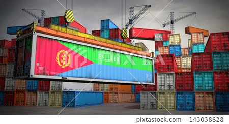 Eritrea - freight container in cargo terminal - 3D illustration 143038828