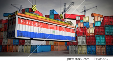 Paraguay - freight container in cargo terminal - 3D illustration Paraguay - freight container in cargo terminal - 3D illustration 143038879