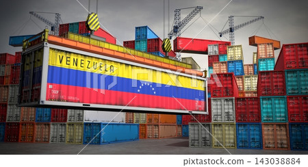 Venezuela - freight container in cargo terminal - 3D illustration 143038884