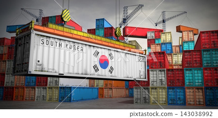 South Korea - freight container in cargo terminal - 3D illustration South Korea - freight container in cargo terminal - 3D illustration 143038992
