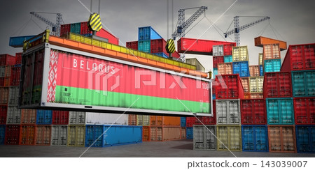 Belarus - freight container in cargo terminal - 3D illustration 143039007
