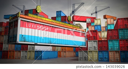 Luxembourg - freight container in cargo terminal - 3D illustration Luxembourg - freight container in cargo terminal - 3D illustration 143039026