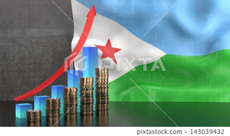 Djibouti - growth chart and national flag - 3D illustration Djibouti - growth chart and national flag - 3D illustration 143039432