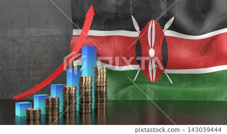 Kenya - growth chart and national flag - 3D illustration Kenya - growth chart and national flag - 3D illustration 143039444