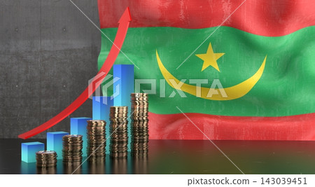 Mauritania - growth chart and national flag - 3D illustration 143039451