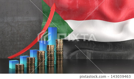 Sudan - growth chart and national flag - 3D illustration Sudan - growth chart and national flag - 3D illustration 143039463