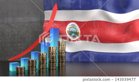 Costa Rica - growth chart and national flag - 3D illustration Costa Rica - growth chart and national flag - 3D illustration 143039477